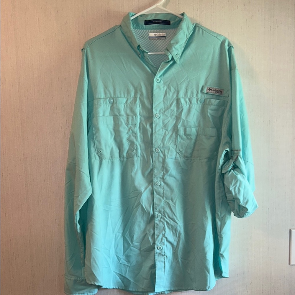 Columbia Men's Casual Button Down PFG Shirt - Seafoam green color